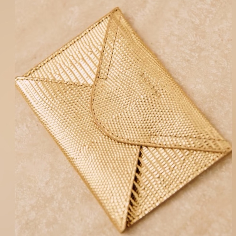 Sezane Olivia Gold Lizard wallet card case.